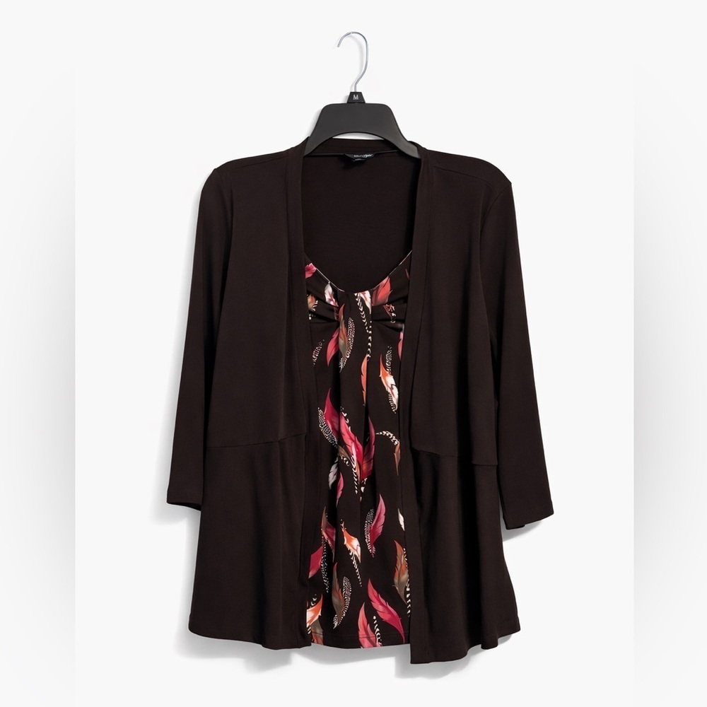 East 5th Women’s Medium Dark Brown Patterned Top Attached Shell Soft Flowy - Picture 1 of 2
